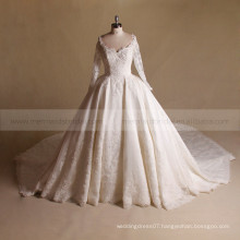 Luxurious V Neck Heart Shape Back Lace Beads Princess Wedding Dress With Long Train Ball Gown